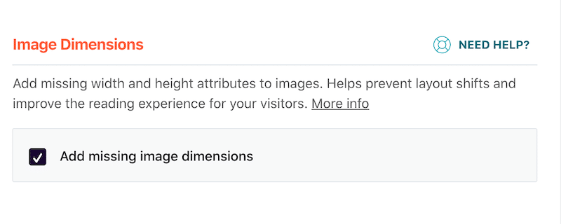 Adding missing dimensions in the Media tab - Source: WP Rocket
