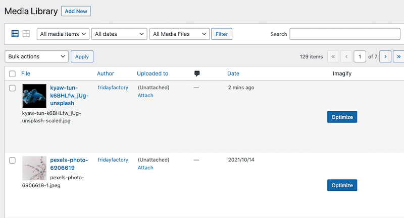 Single file optimization - Imagify