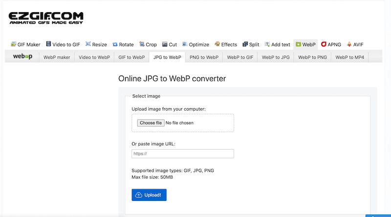 Converting my images to WebP online - Source: Ezgif.com
