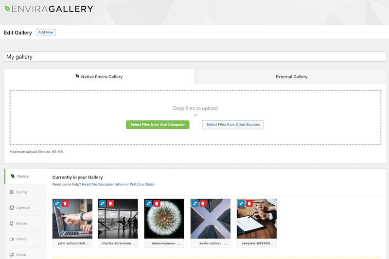 Envira Gallery interface - Source: Envira Gallery