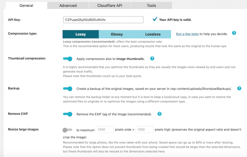 General settings - Source: Shortpixel WordPress dashboard