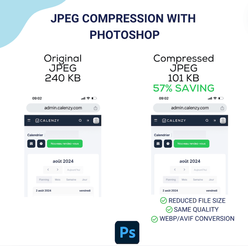 JPEG compression results with Photoshop - Source:  Photoshop