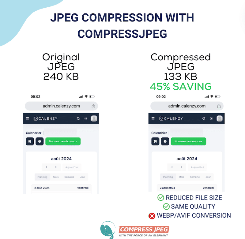 Same quality after conversion - Source: CompressJPEG