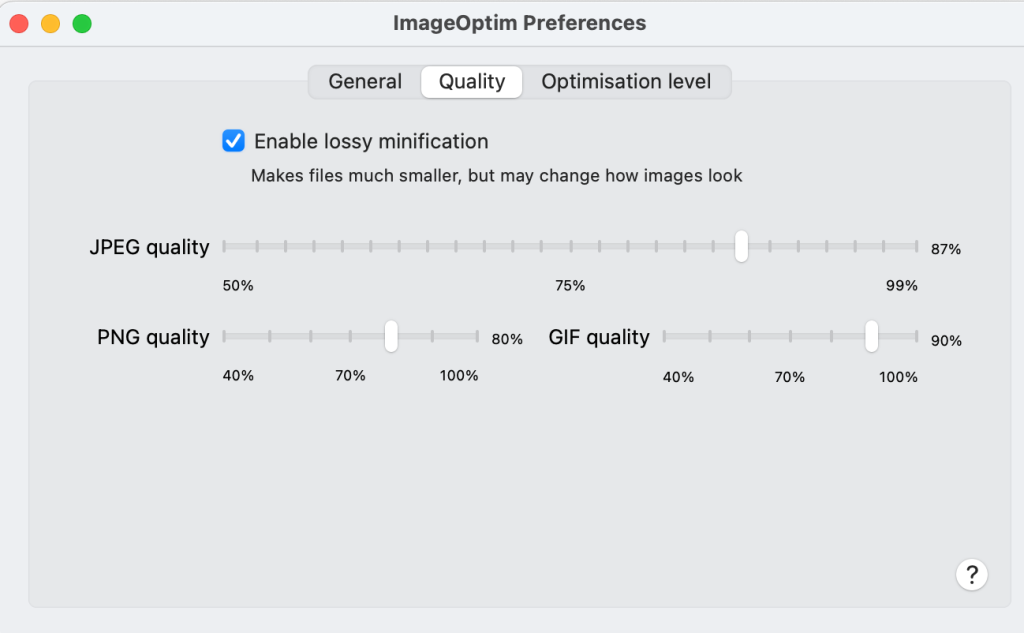Quality level - Source: ImageOptim