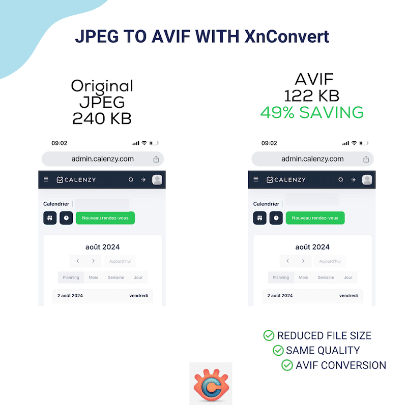 49 % saved thanks to AVIF conversion - Source: XnConvert