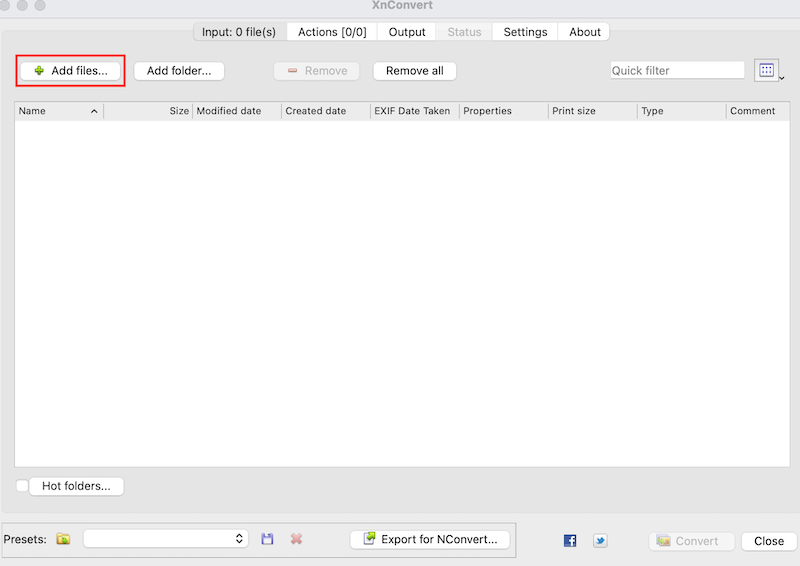 The “Add files” button - Source: XnConvert
