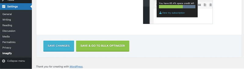 The SAVE & GO TO BULK OPTIMIZER button - Source: Imagify